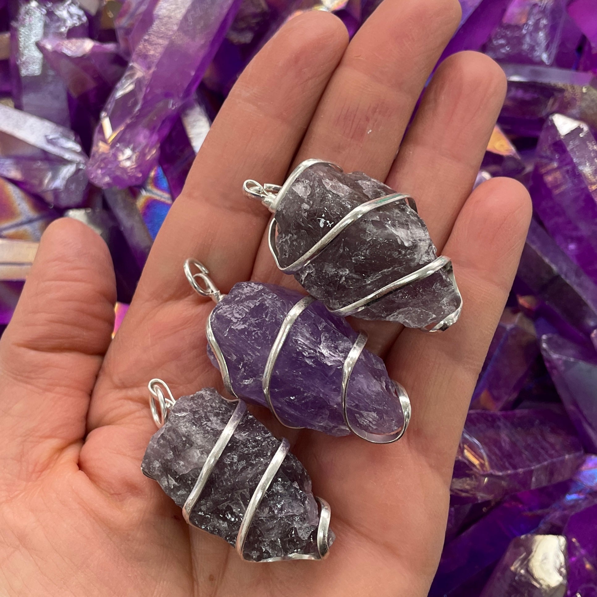 Wire Wrapped Rough Pendant - Amethyst Wire Wrapped Rough Pendant - Amethyst